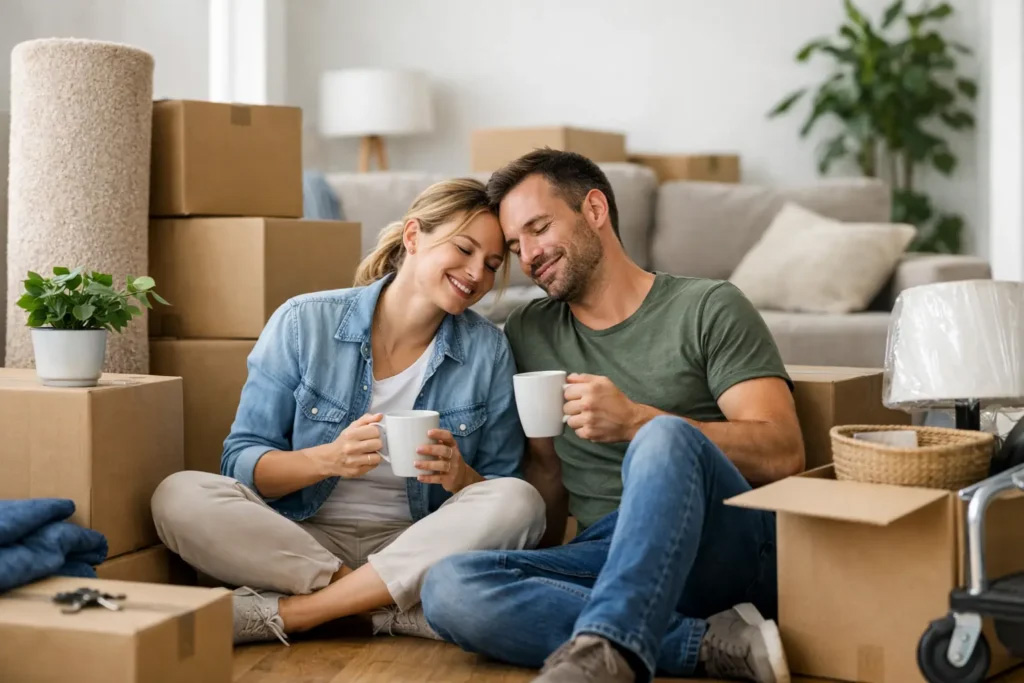 Family waiting for movers on moving day